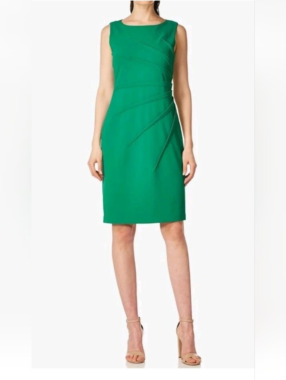 Calvin Klein Starburst Sheath Pencil Dress Kelly Green Sleeveless Crepe Ruched 8